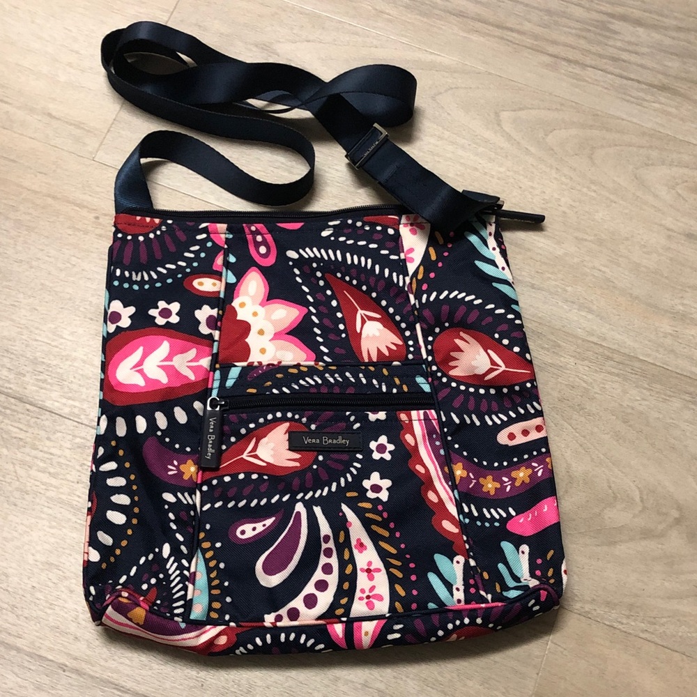 Vera Bradley Navy and Pink Floral Paisley Crossbody Bag